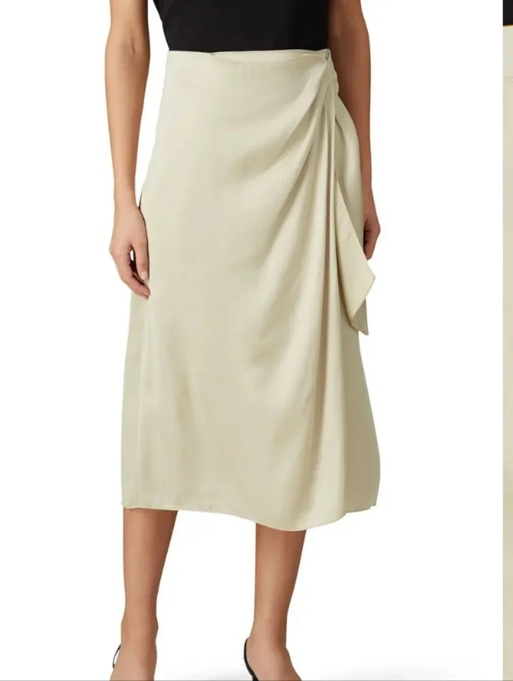 Club Monaco Cream Wrap-Detail Satin Midi Skirt